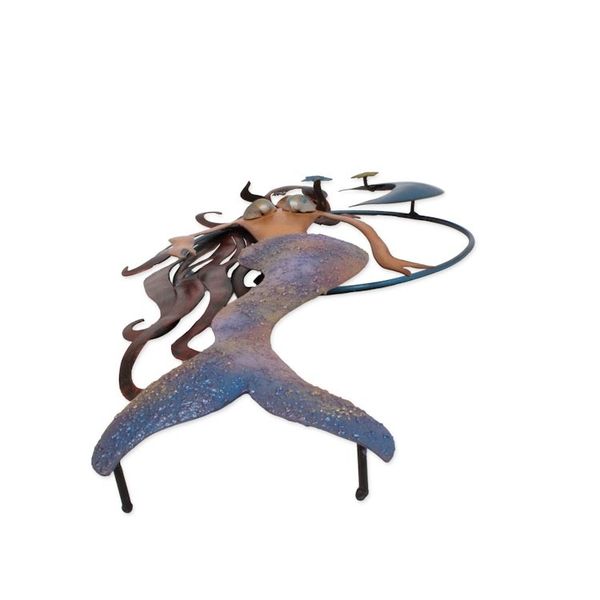 Alternate image for Mexican Mermaid Wall Sculpture Hand Made of Iron Mermaid Moon