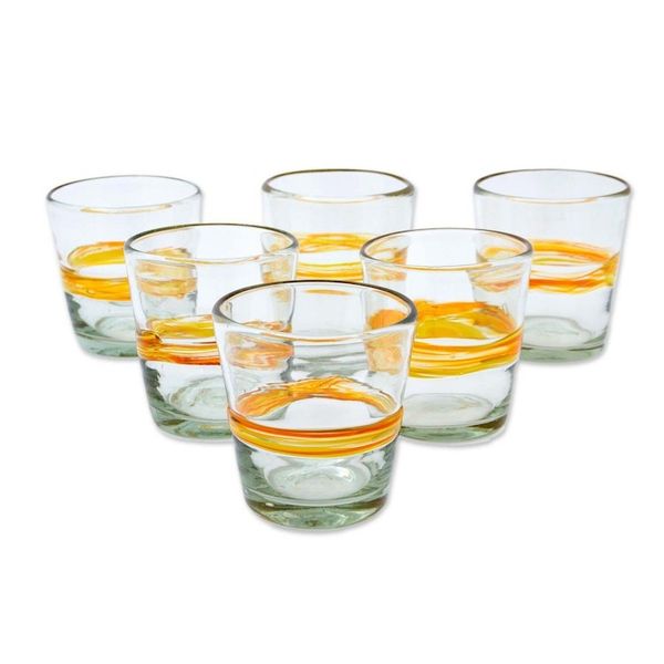 Alternate image for Set of 6 Eco-Friendly Handblown Rock Glasses in Golden Hues Ribbon of Sunshine