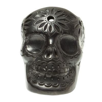 Alternate image for Handcrafted Black Ceramic Skull Planter Revival