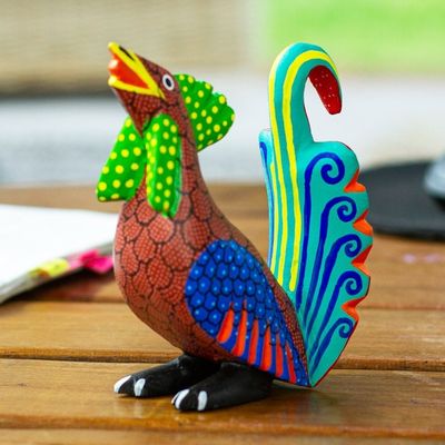 Alternate image for Hand-Carved  Hand Painted Wood Rooster Alebrije Figurine Striking Rooster