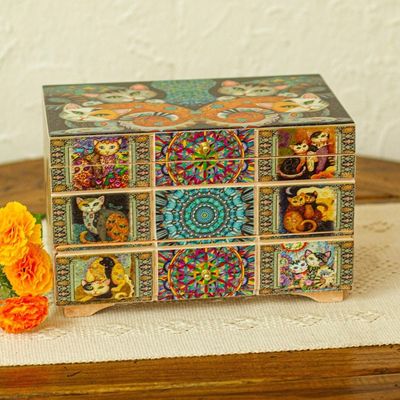 Alternate image for Decoupage Cats Jewelry Box from Mexico Protective Cats