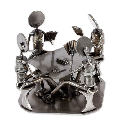 Alternate image for Card Players Handcrafted Recycled Metal Sculpture Rustic Poker Game