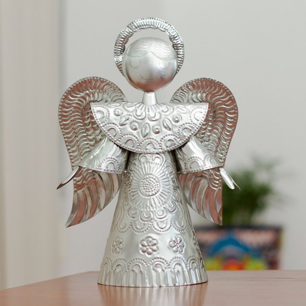 Handmade Tin Christmas Statuette 12 Inch 'Angel of Oaxaca'