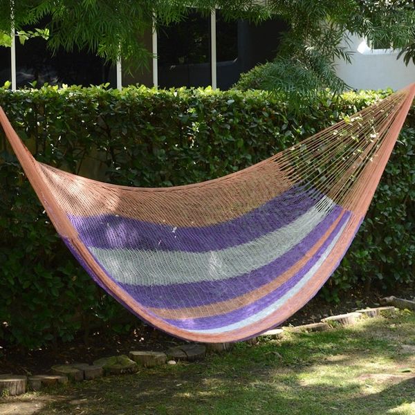 Alternate image for Hand Woven Nylon Striped Hammock Double from Mexico Melon Stripe