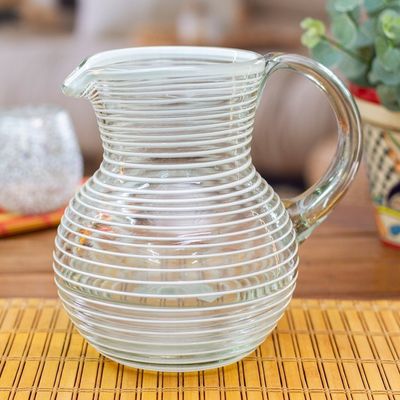 Alternate image for Eco-Friendly Handblown Recycled Glass Pitcher from Mexico White Spirals