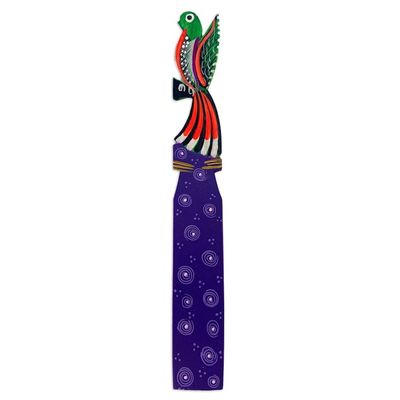 Alternate image for Handmade Multicolor Copal Wood Bookmark with Mexican Quetzal Reading Quetzal