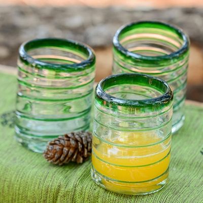 Alternate image for Handcrafted Handblown Glass Recycled Striped Juice Drinkware Emerald Spiral