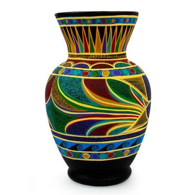 Alternate image for Colorful Handcrafted Ceramic Vase from Mexico Nahua Doves
