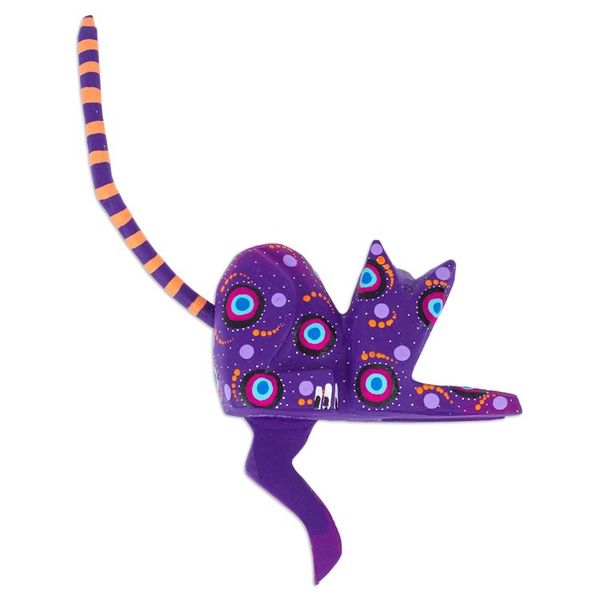 Alternate image for Hand-Painted Purple Copal Wood Alebrije Cat Figurine Placid Feline in Purple