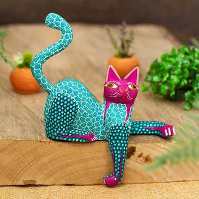 Alternate image for Copal Wood Oaxaca Alebrije Cat in Multiple Bright Colors My Domain