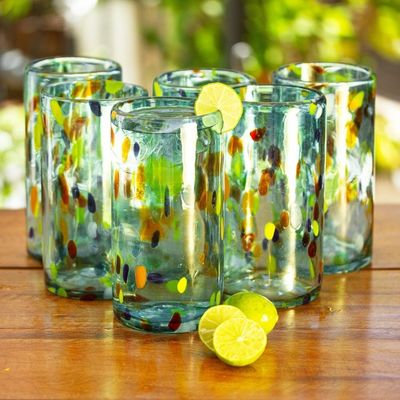 Alternate image for Hand Crafted Blown Glass Tumblers set of 6 Sky Rainbow Raindrops