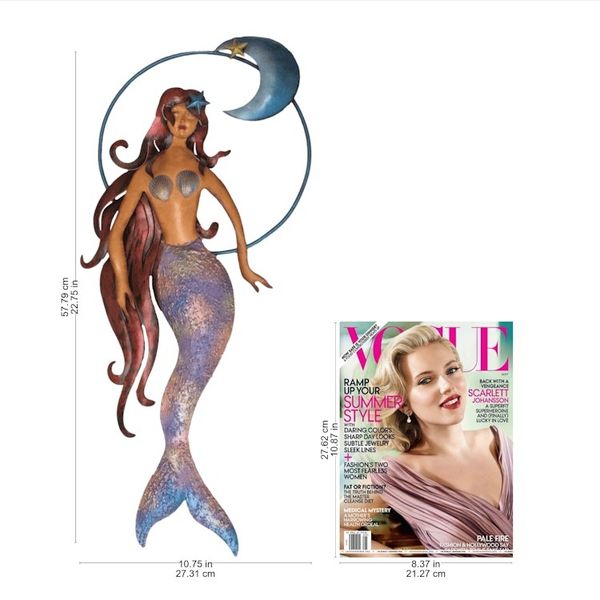 Alternate image for Mexican Mermaid Wall Sculpture Hand Made of Iron Mermaid Moon