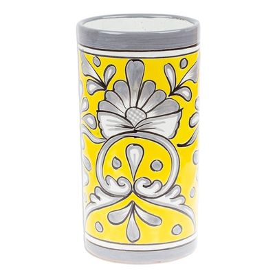 Alternate image for Handcrafted Floral Ceramic Vase in Yellow and Grey Yellow Salon