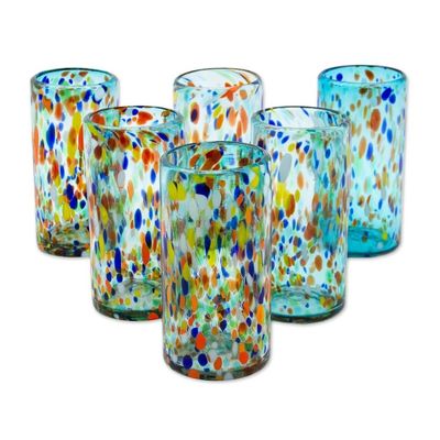 Alternate image for Hand Crafted Blown Glass Tumblers set of 6 Sky Rainbow Raindrops