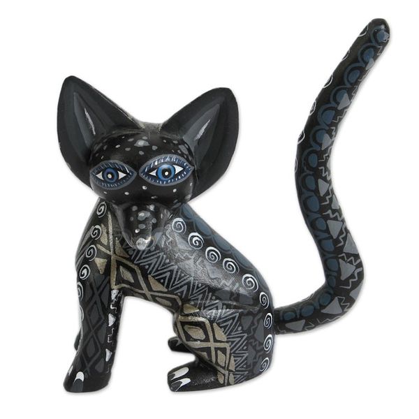 Alternate image for Wood Alebrije Fox Figurine in Black from Mexico Black Fox