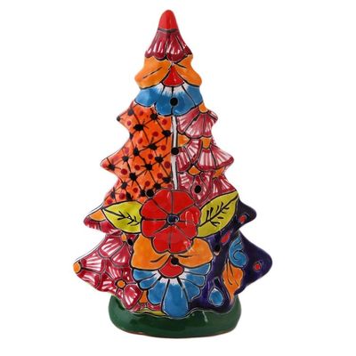 Alternate image for Christmas Tree Talavera Ceramic Lantern from Mexico Christmas Glow
