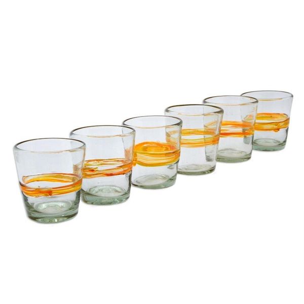 Alternate image for Set of 6 Eco-Friendly Handblown Rock Glasses in Golden Hues Ribbon of Sunshine
