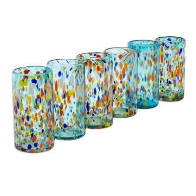 Alternate image for Hand Crafted Blown Glass Tumblers set of 6 Sky Rainbow Raindrops