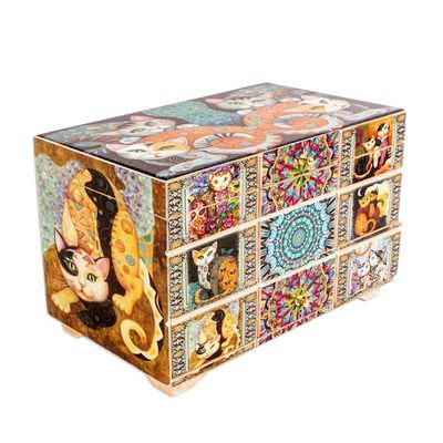 Alternate image for Decoupage Cats Jewelry Box from Mexico Protective Cats