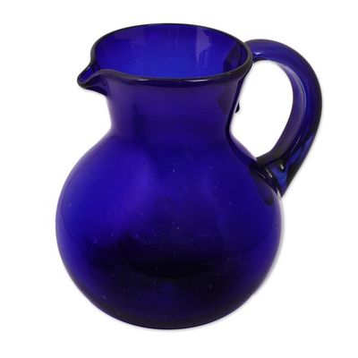 Alternate image for Handblown Glass Recycled Classic Blue Pitcher Serveware Cobalt Light