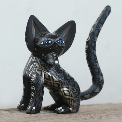 Alternate image for Wood Alebrije Fox Figurine in Black from Mexico Black Fox