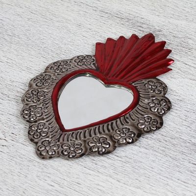 Alternate image for Repousse Style Handcrafted Tin Wall Mirror from Mexico Passionate Reflection