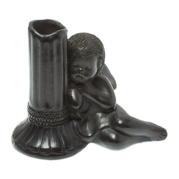Alternate image for Handmade Taper Candleholder in Ceramic Sleeping Angel