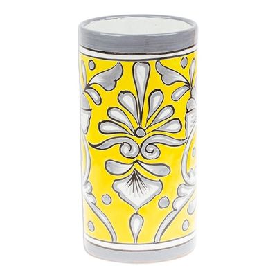 Alternate image for Handcrafted Floral Ceramic Vase in Yellow and Grey Yellow Salon