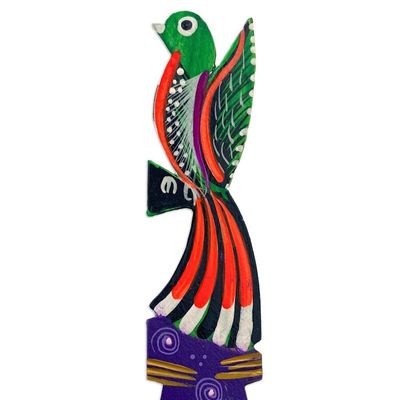 Alternate image for Handmade Multicolor Copal Wood Bookmark with Mexican Quetzal Reading Quetzal