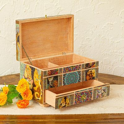 Alternate image for Decoupage Cats Jewelry Box from Mexico Protective Cats