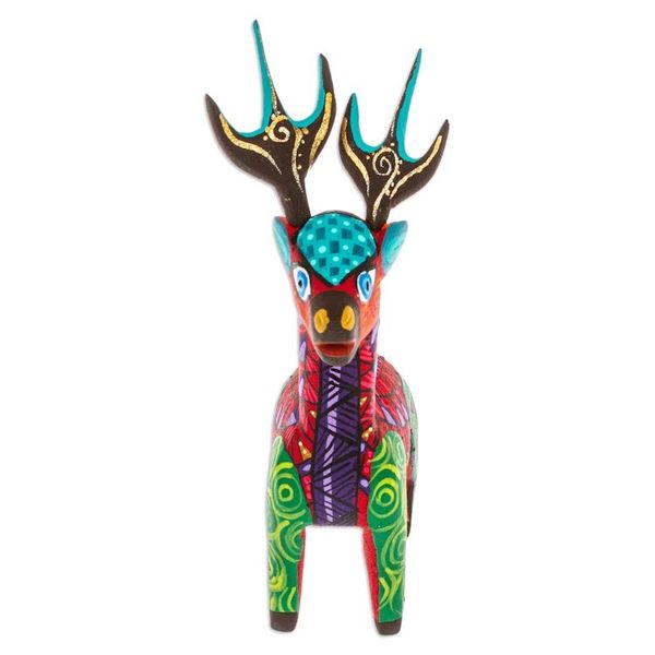 Alternate image for Copal Wood Alebrije Deer Figurine Painted in Crimson Hues Charming Crimson Deer