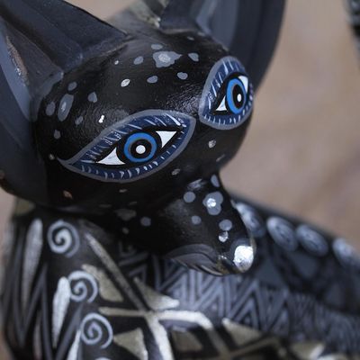 Alternate image for Wood Alebrije Fox Figurine in Black from Mexico Black Fox