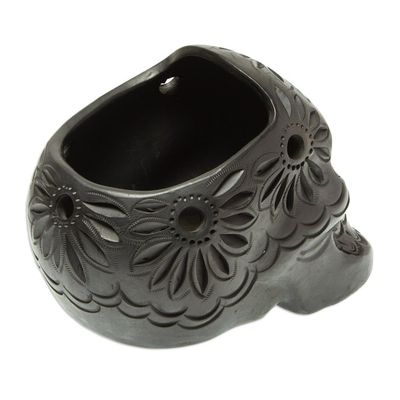 Alternate image for Handcrafted Black Ceramic Skull Planter Revival