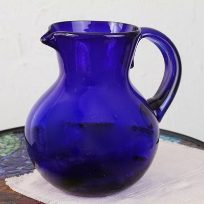 Alternate image for Handblown Glass Recycled Classic Blue Pitcher Serveware Cobalt Light