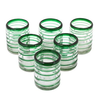 Alternate image for Handcrafted Handblown Glass Recycled Striped Juice Drinkware Emerald Spiral