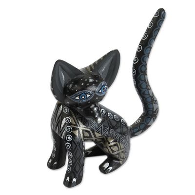Alternate image for Wood Alebrije Fox Figurine in Black from Mexico Black Fox