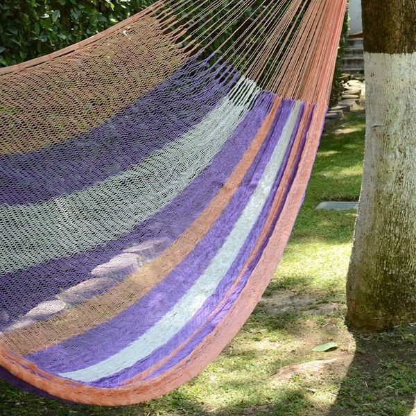 Alternate image for Hand Woven Nylon Striped Hammock Double from Mexico Melon Stripe