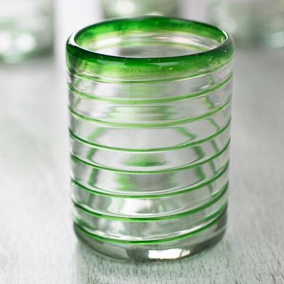 Alternate image for Handcrafted Handblown Glass Recycled Striped Juice Drinkware Emerald Spiral