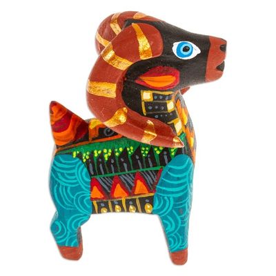Alternate image for Copal Wood Alebrije Sheep Figurine Hand-Painted in Turquoise Glorious Sheep
