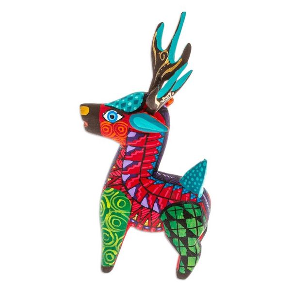 Alternate image for Copal Wood Alebrije Deer Figurine Painted in Crimson Hues Charming Crimson Deer