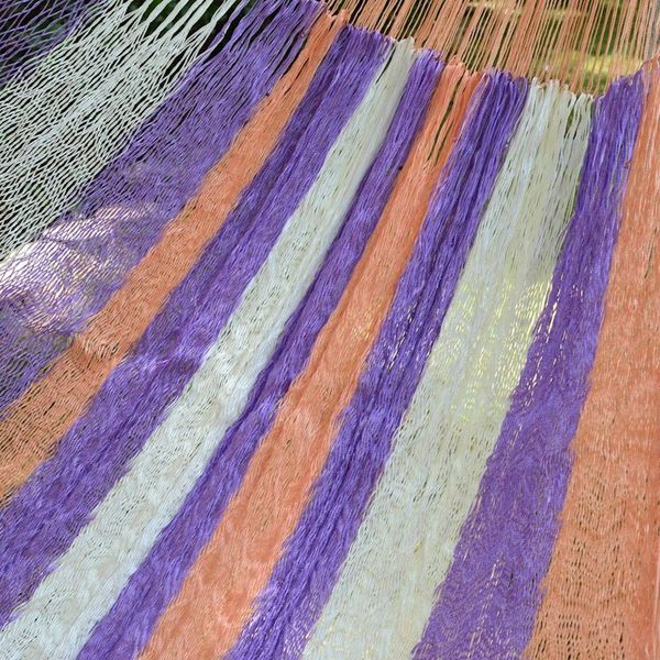 Alternate image for Hand Woven Nylon Striped Hammock Double from Mexico Melon Stripe