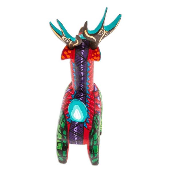Alternate image for Copal Wood Alebrije Deer Figurine Painted in Crimson Hues Charming Crimson Deer