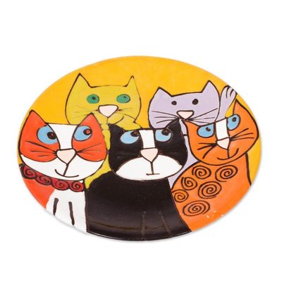 Alternate image for Handcrafted Five Fanciful Cats Ceramic Decorative Plate Cat Fancy