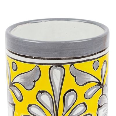 Alternate image for Handcrafted Floral Ceramic Vase in Yellow and Grey Yellow Salon