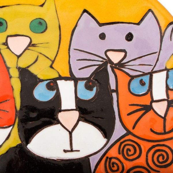 Alternate image for Handcrafted Five Fanciful Cats Ceramic Decorative Plate Cat Fancy
