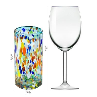 Alternate image for Hand Crafted Blown Glass Tumblers set of 6 Sky Rainbow Raindrops