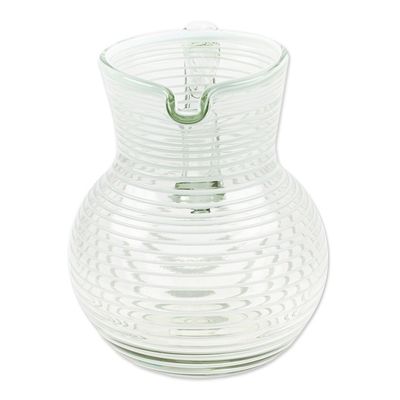 Alternate image for Eco-Friendly Handblown Recycled Glass Pitcher from Mexico White Spirals