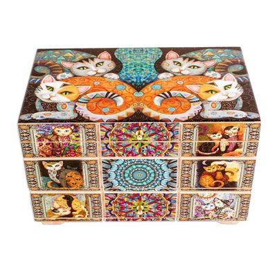 Alternate image for Decoupage Cats Jewelry Box from Mexico Protective Cats