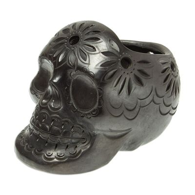 Alternate image for Handcrafted Black Ceramic Skull Planter Revival