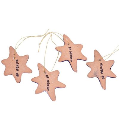 Alternate image for Set of 4 Handcrafted Ceramic Talavera Star Ornaments in Blue Floral Twilight